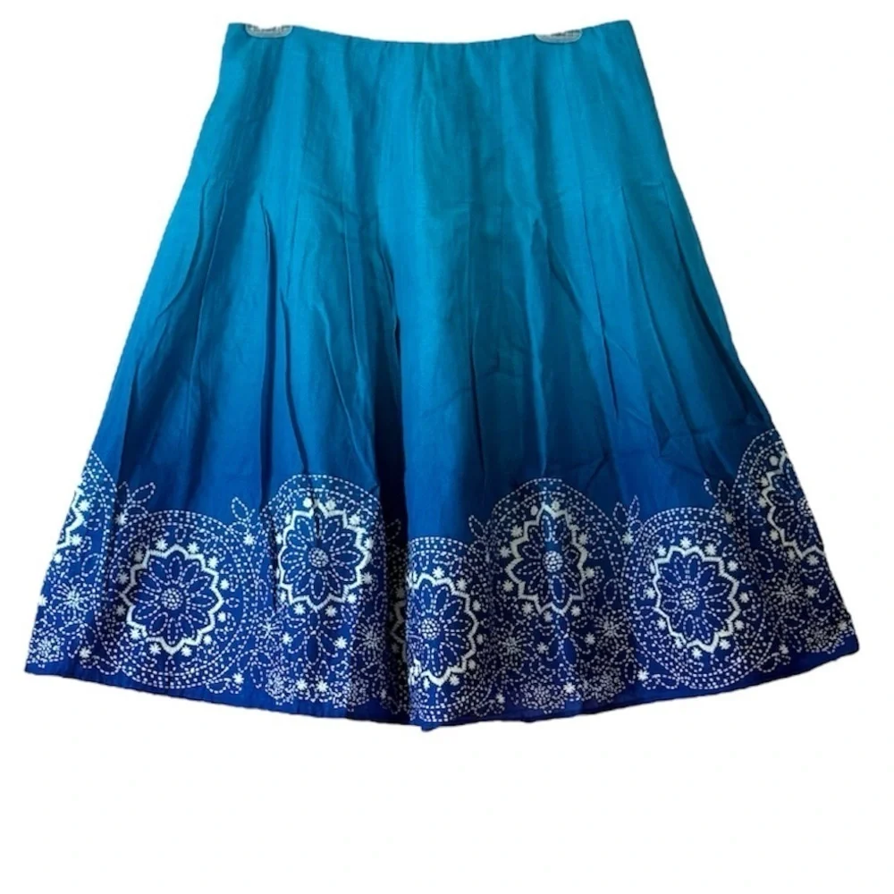 Jones New York Skirt Floral Print A Line Skirt Coastal Boho Ombré Blue Size 4